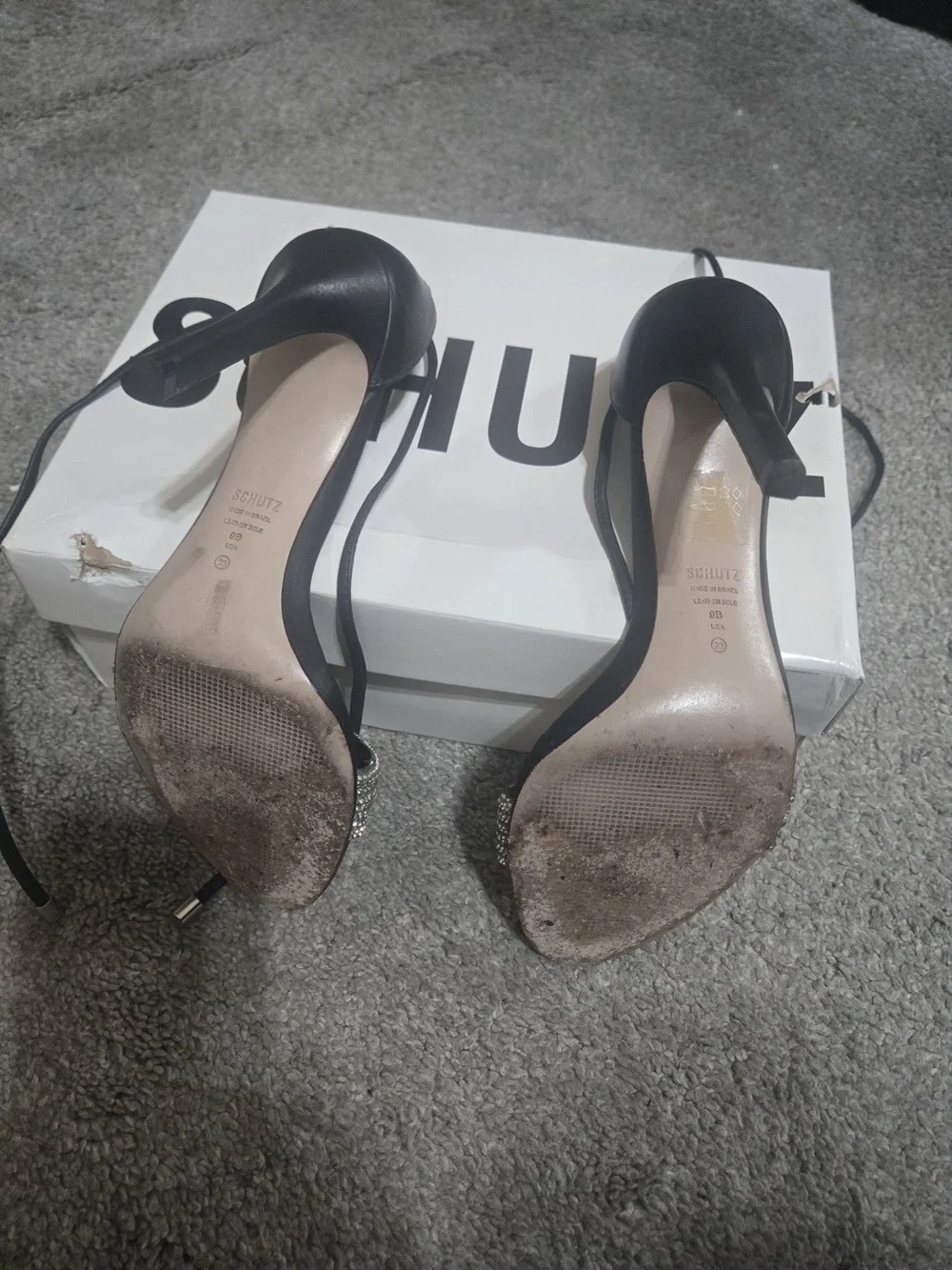 SCHUTZ Black Bejeweled Lace-Up Heels